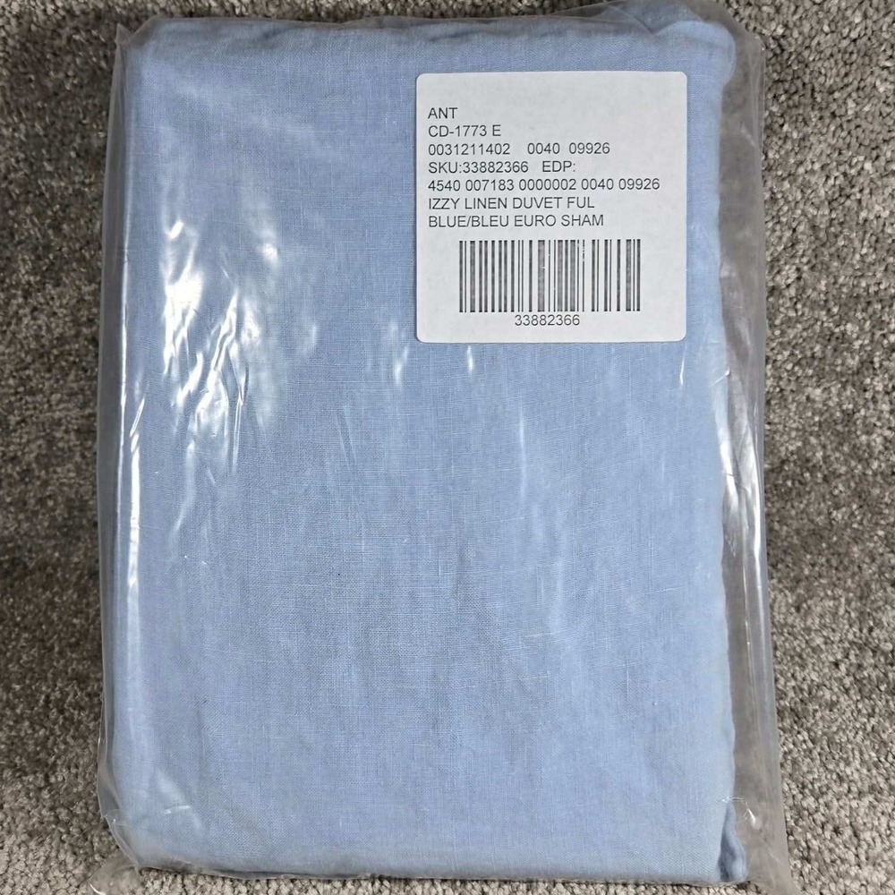 Anthropologie Izzy Linen Duvet Full + Euro Sham Blue Solid Coastal Bedding